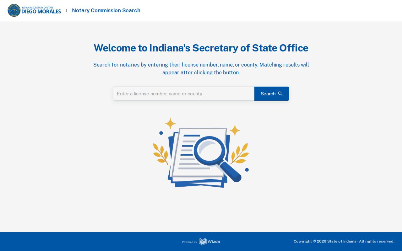 Indiana notary search page for checking a Seymour resident name